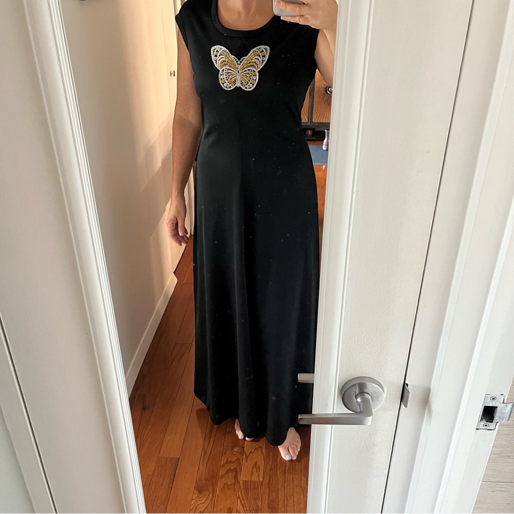 Vintage Sears Maxi Dress with Metallic Butterfly short sleeve Medium - Picture 2 of 10